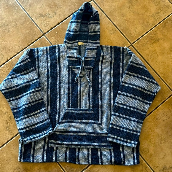 Mexican Hooded Rug Sweater | Blue XL Drug Rug | Hippie Fall | Oversized Hoodie - Picture 1 of 8